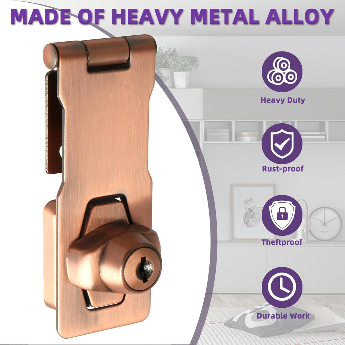 Alise Keyed Hasp Lock,4 Inch Safety Packlock Clasp Hasp Lock Latch with Lock,Door Hinge Lock with