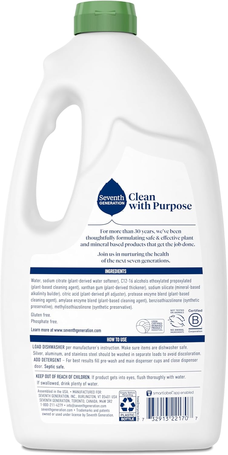 Seventh Generation Dishwasher Detergent Gel for Sparkling Dishes Free & Clear Fragrance Free 42 oz