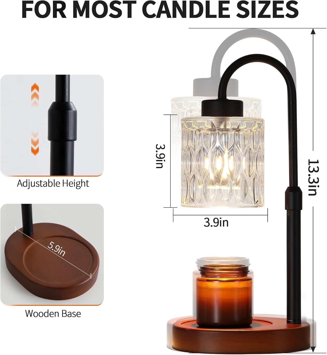 Black Candle Warmer Lamp with Dimmer and Timer,Home Decor Lamp for Scented Jar,Electric Wax Melt