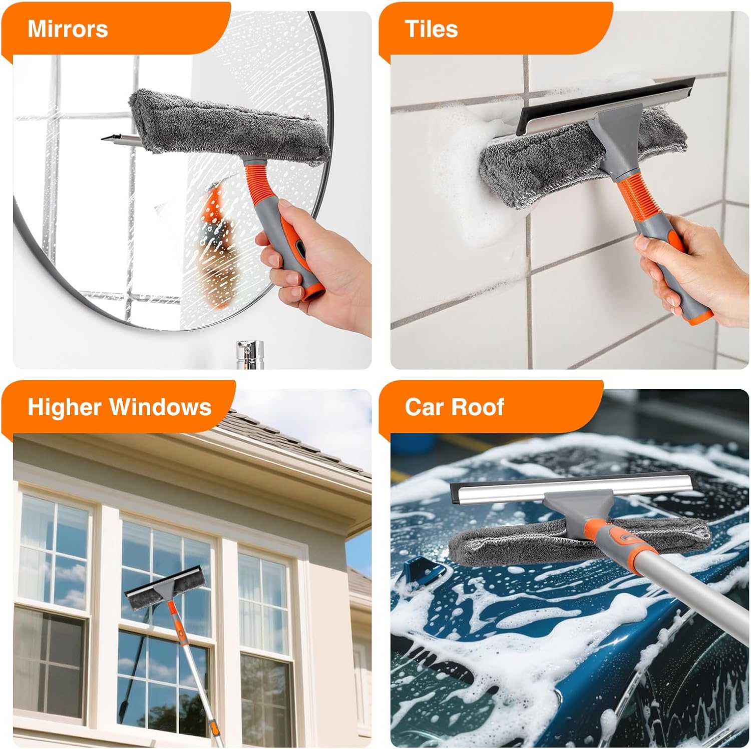 LOMIDA 2-in-1 Window Squeegee Cleaner with 62" Aluminum Extension Pole, Bendable Head for Extra