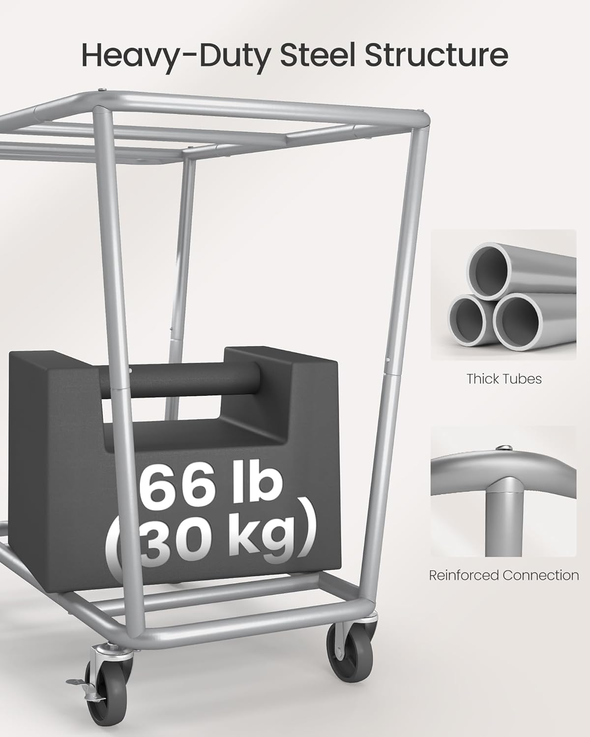 SONGMICS Laundry Basket with Wheels, 50.2 Gallons (190 L), 2-Section Rolling Laundry Hamper with
