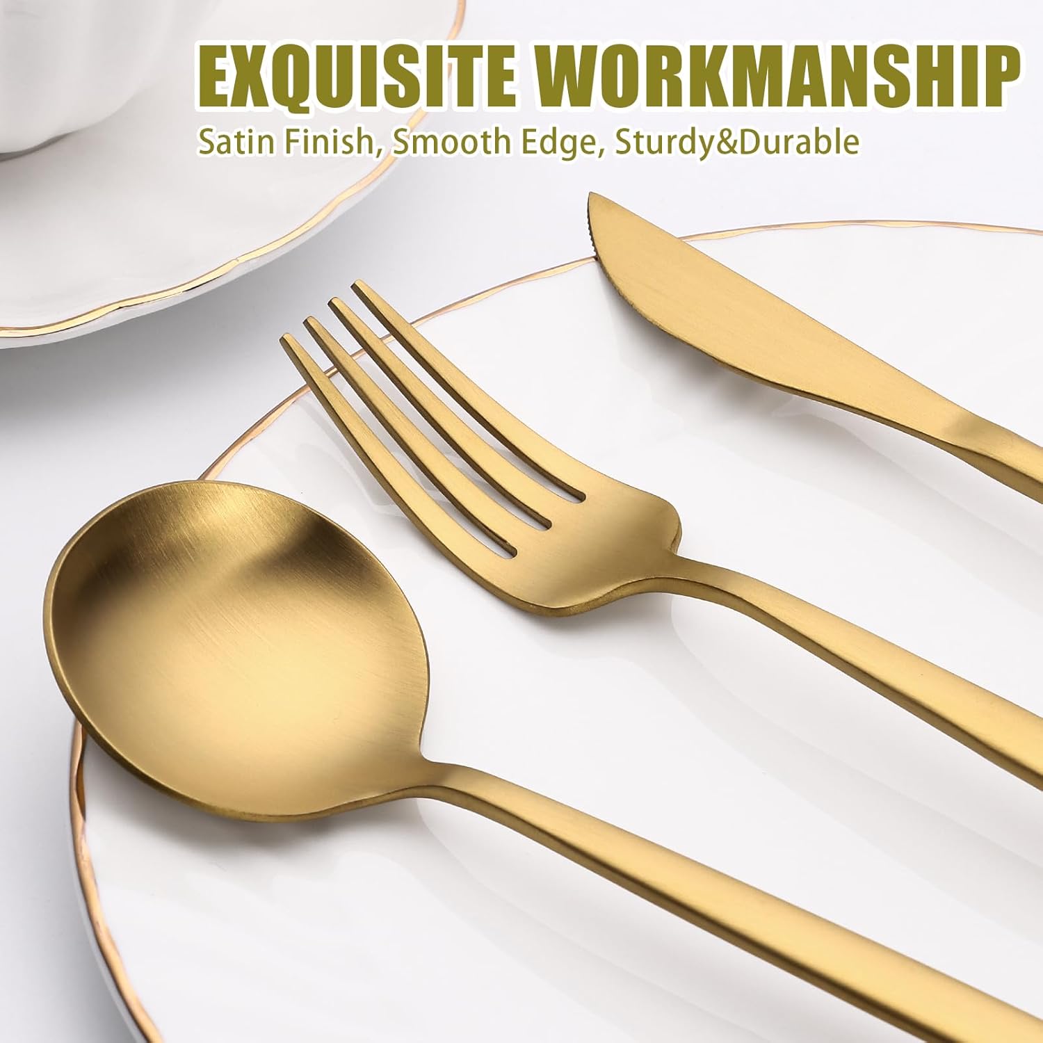 40 Piece Gold Silverware Set for 8, Terlulu Stainless Steel Flatware Set, Gold Cutlery Set Utensils