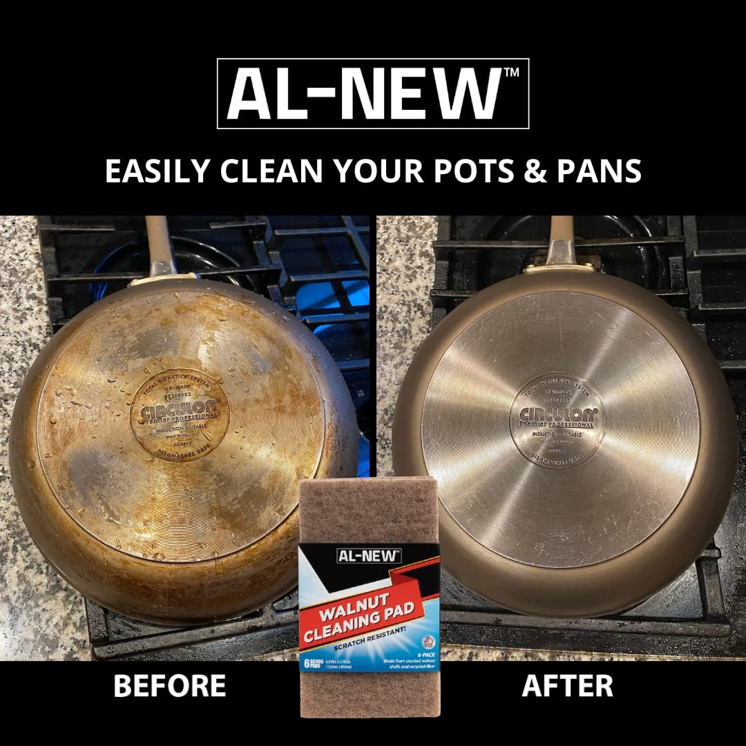 AL-NEW Walnut Cleaning Pads | Versatile, Scratch Resistant Household Cleaning & Scouring Pads for