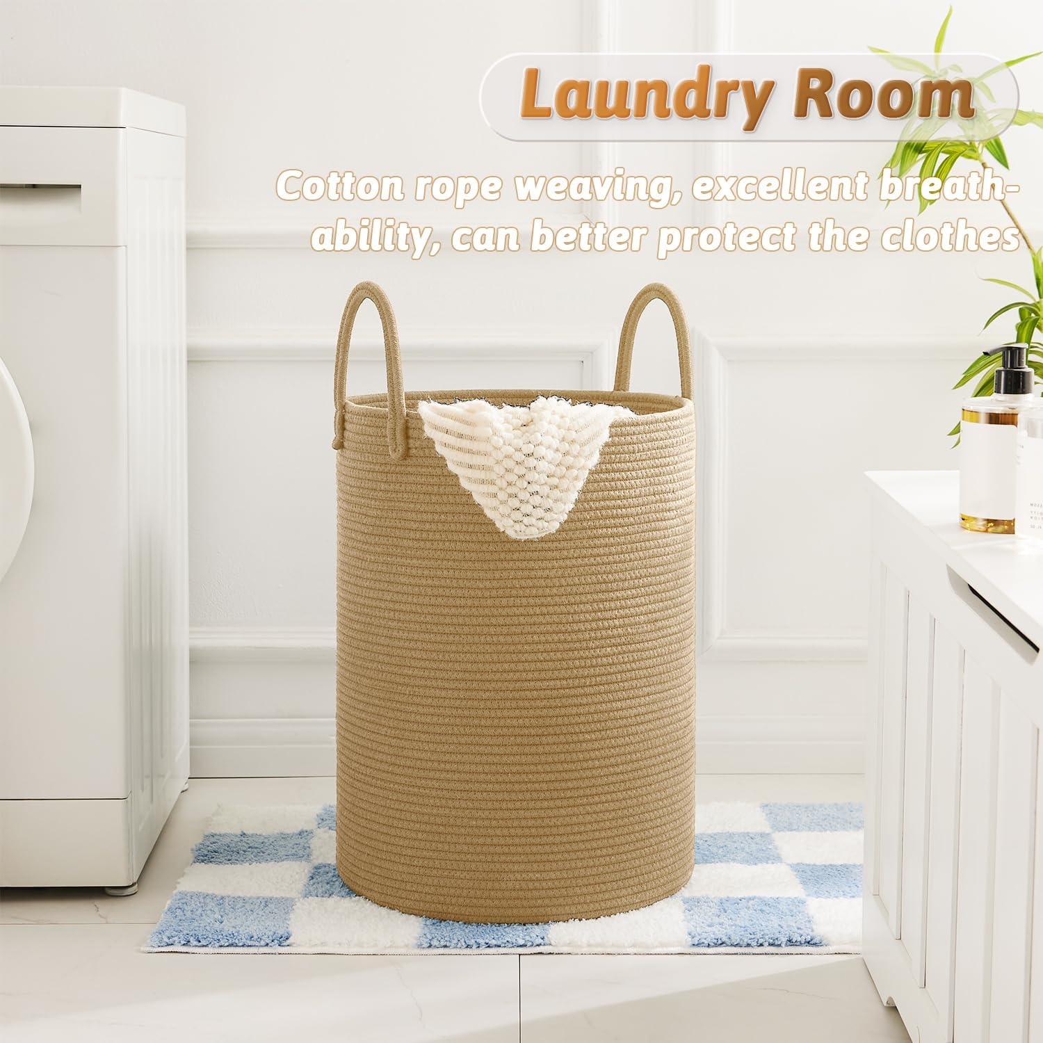 Laundry Basket,Woven Cotton Rope Laundry Hamper,80L for Decorative Storage of Dirty Clothes,Toys