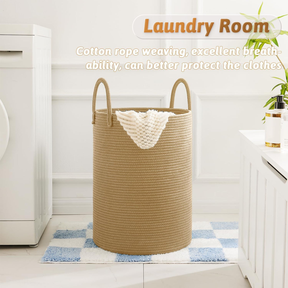 Laundry Basket,Woven Cotton Rope Laundry Hamper,60L for Decorative Storage of Dirty Clothes,Toys