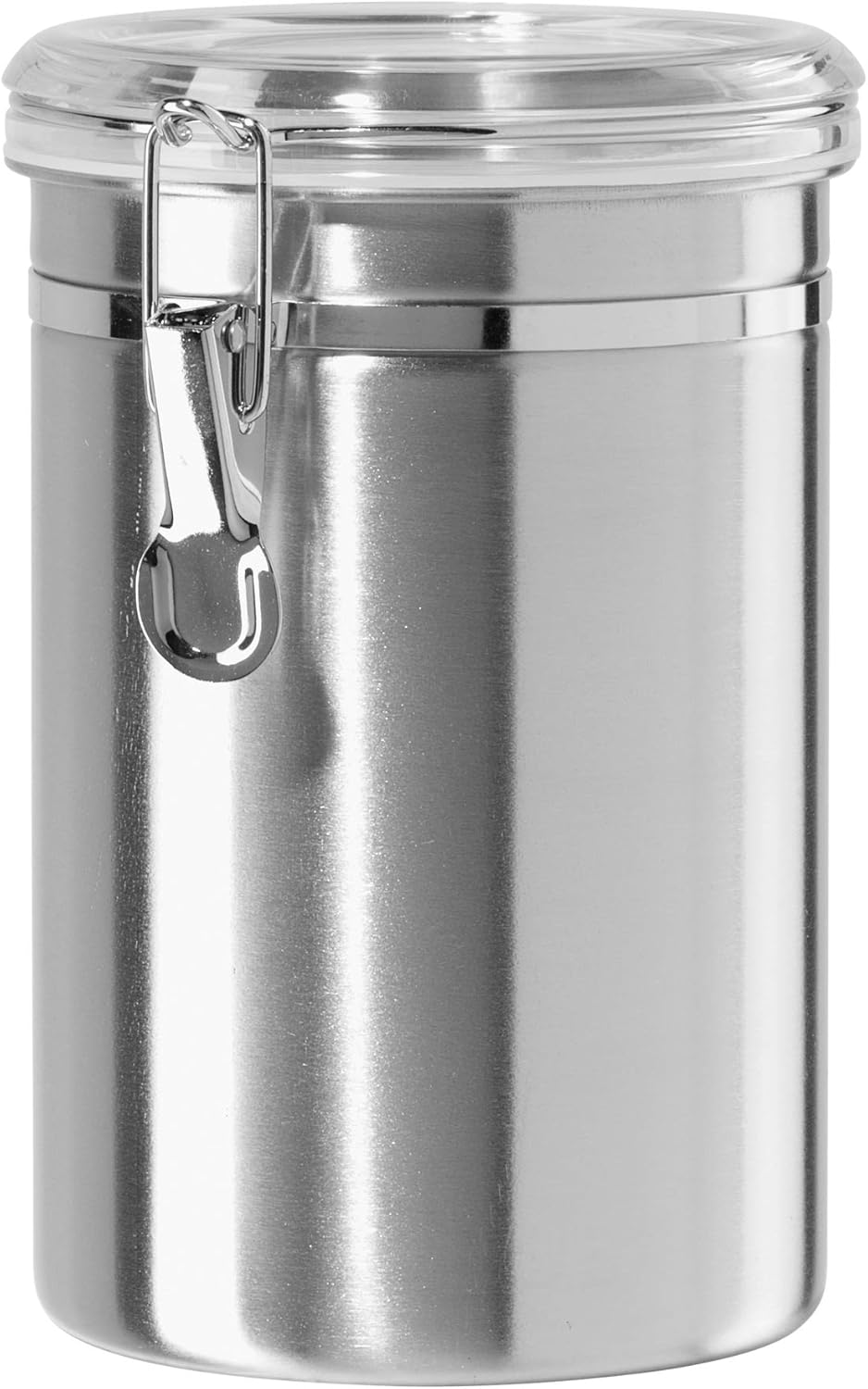 Oggi Stainless Steel Kitchen Canister 62 fl oz - Airtight Clamp Lid, Clear See-Thru Top - Ideal for