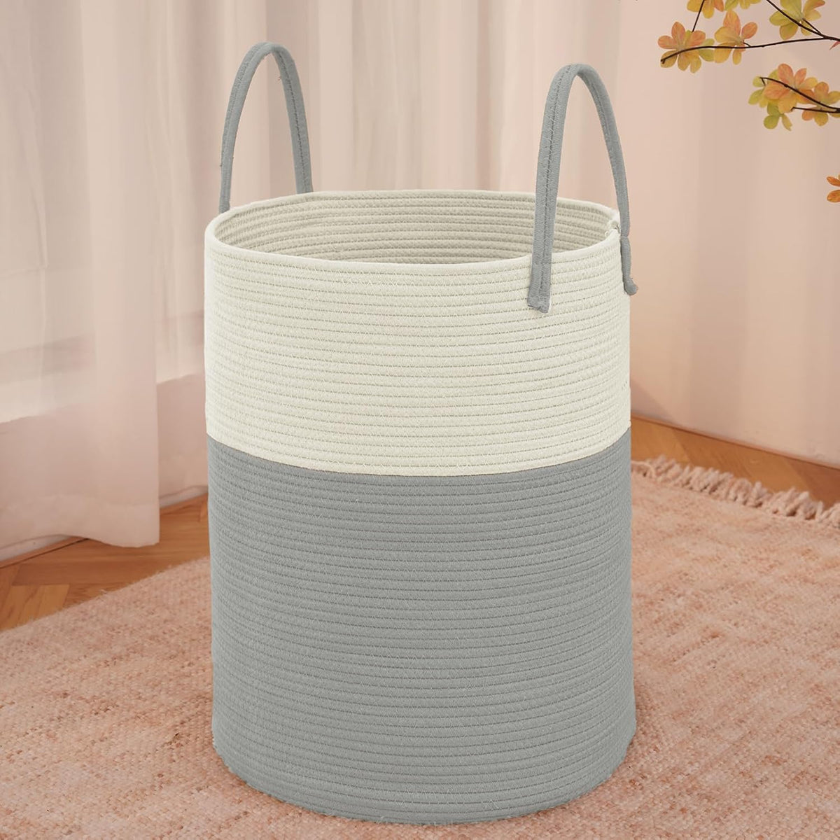 Large Woven Laundry Basket Hamper,80L Cotton Rope Storage Bin for Blankets,Toys and