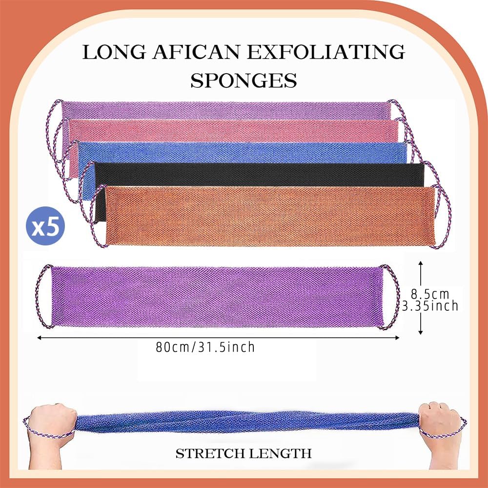 5 Pieces African Net Sponge with Handles Long African Exfoliating Net Washcloth Bath Sponge Net