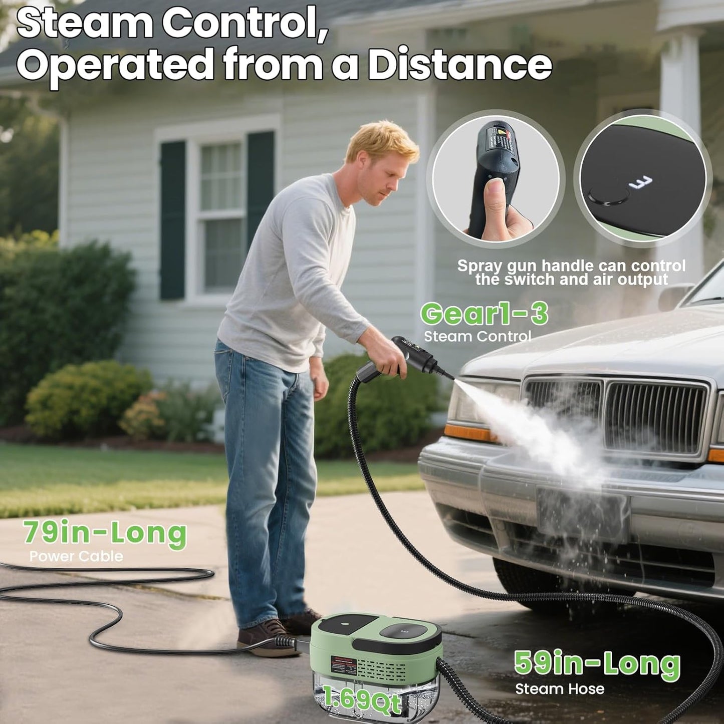 Handheld Steam Cleaner for Home, 2500W High Pressure Steam Cleaner for Car Detailing, 3 Steam