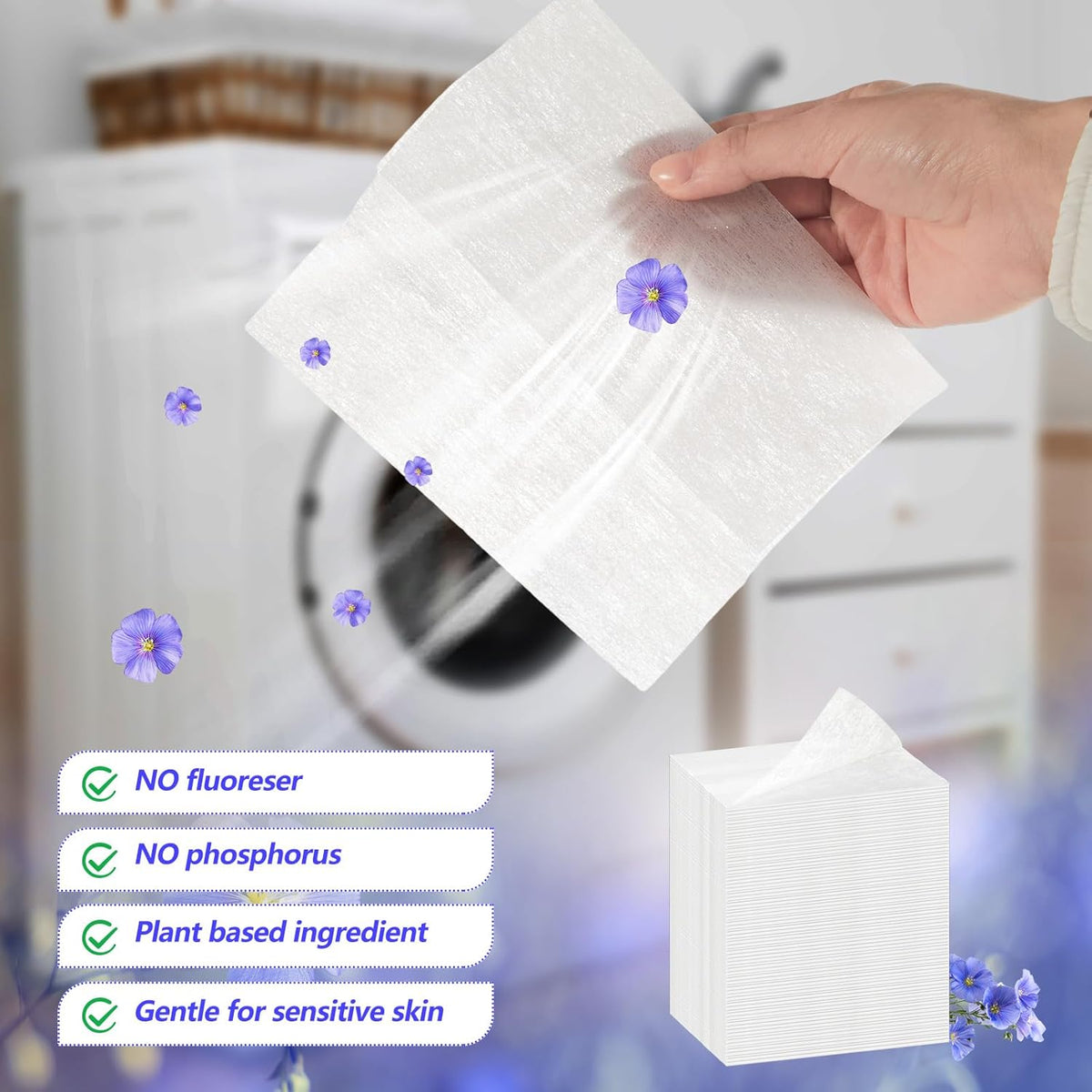 600 Count Flax Scent Dryer Sheets Fabric Softener Fresh Scent Dryer Sheets Bulk Naturally Softens
