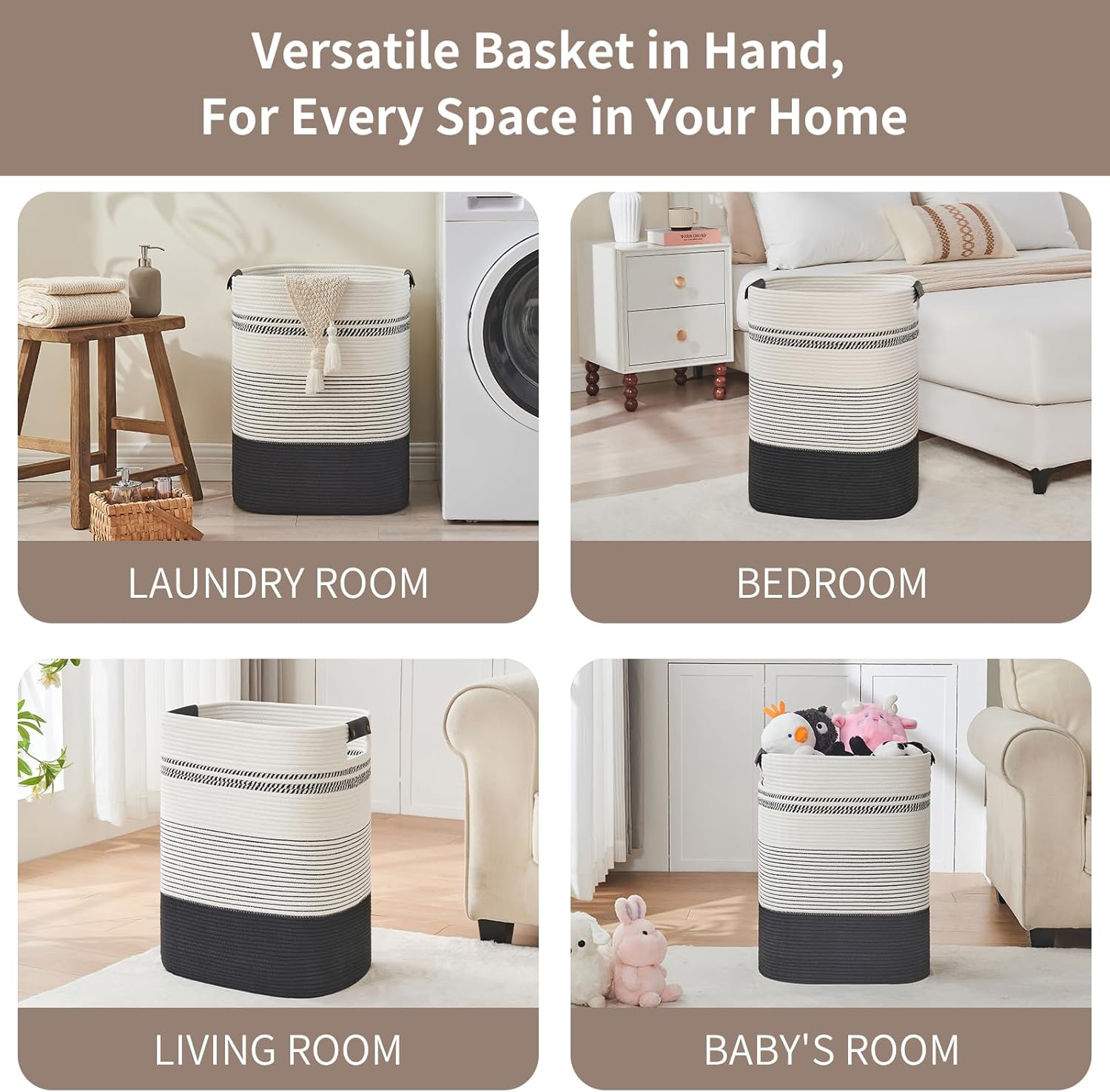 Laundry Basket with Handles - Blanket Basket & Hampers for Bedroom Aesthetic, Laundry Hamper &
