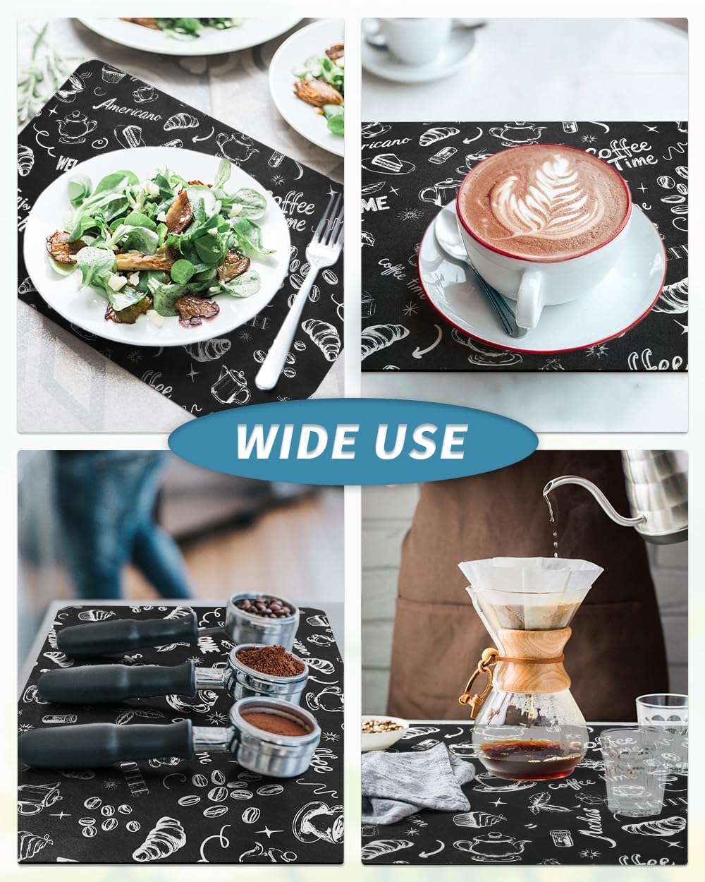 AMOAMI Coffee Mat Hide Stain Rubber Backed Absorbent Dish Drying Mat for Kitchen Counter - Fits