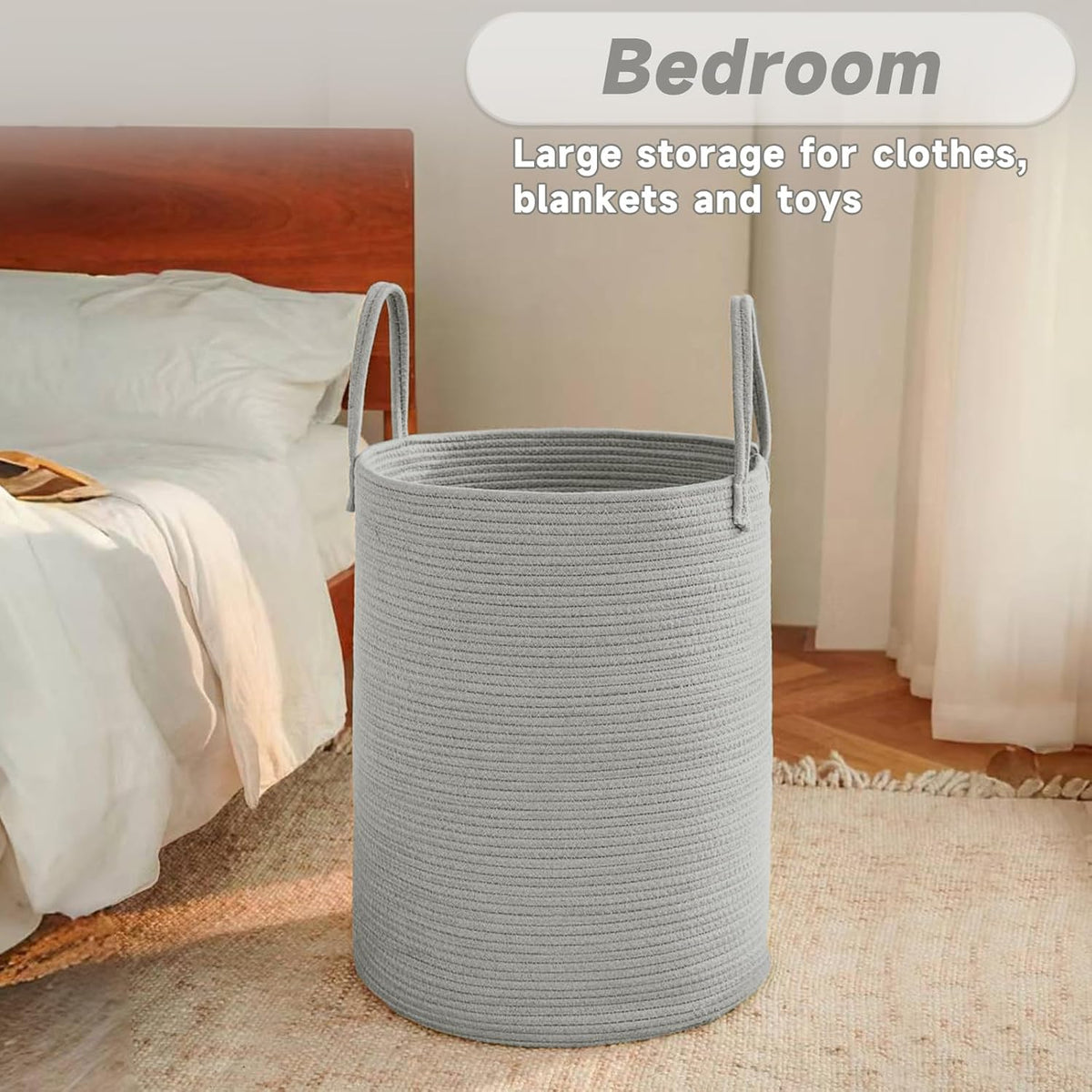 Large Woven Laundry Basket Hamper,80L Cotton Rope Storage Bin for Blankets,Toys and