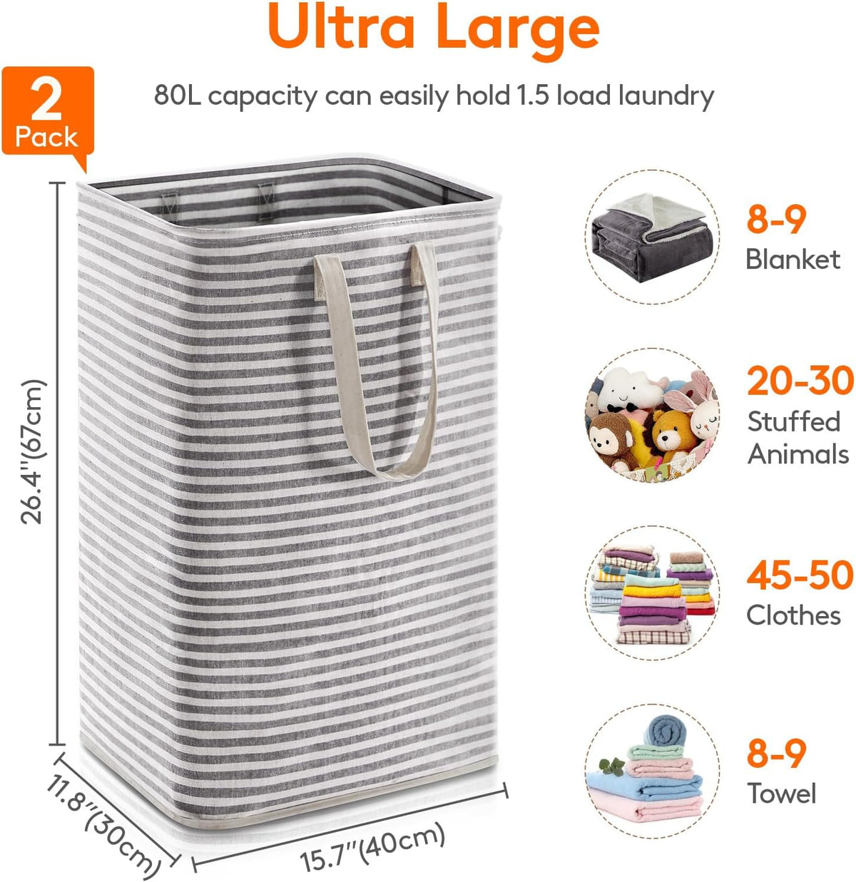 Lifewit 2 Pack Laundry Hamper Large Collapsible Laundry Baskets, Freestanding Waterproof Clothes