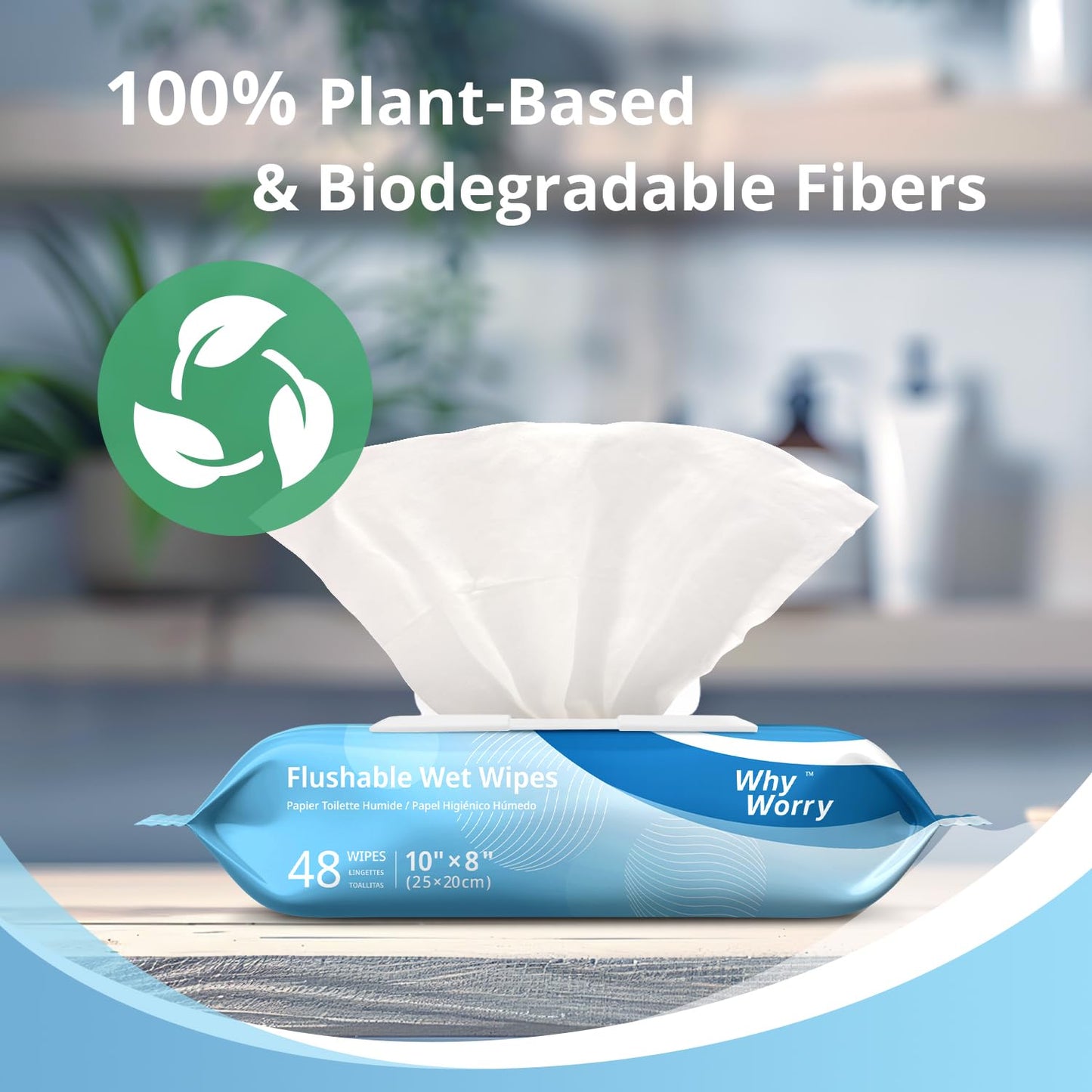 WhyWorry Flushable Wipes for Adults, Extra Large 8"x10" Butt Wipes for Toilet & Personal Cleansing