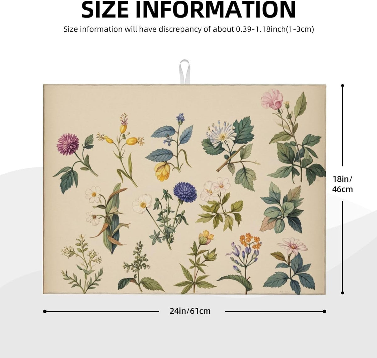 Vintage Plants Herbs Floral Dish Drying Mat Highly Absorbent Double-Sided Microfiber with Hanging