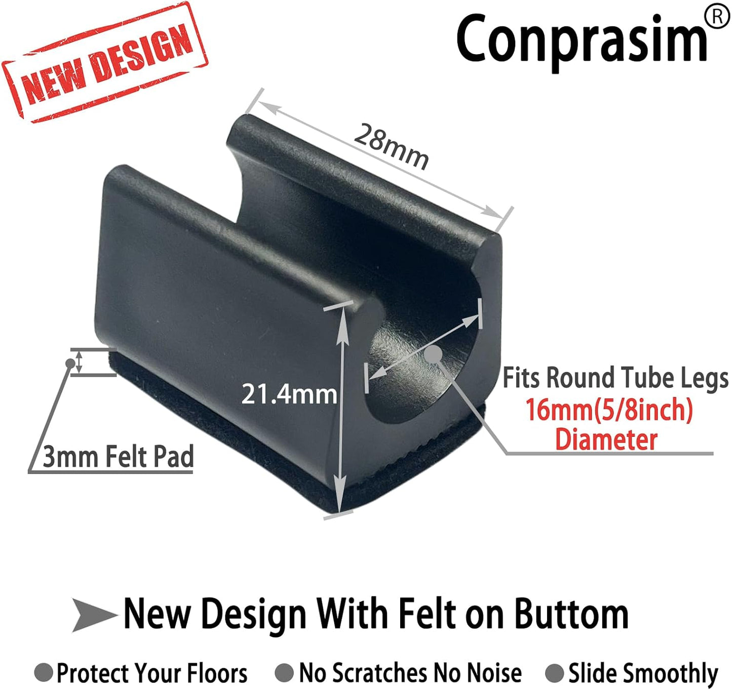 Rectangle U Shaped Chair Leg Tips Caps with Felt Pads,Furniture Feet Protector Slide Smoothly