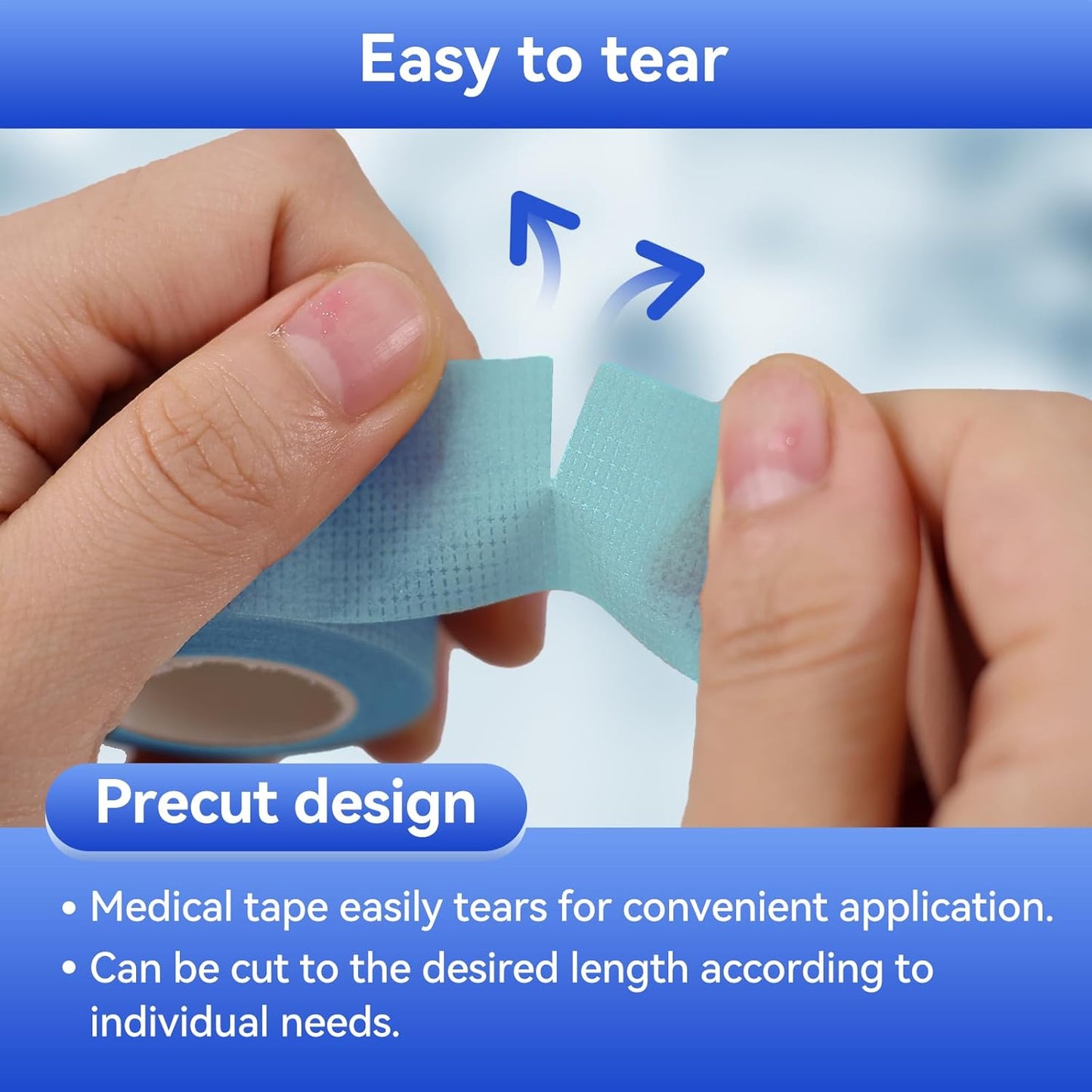 2 Rolls Silicone Medical Tape for Wound Care - Surgical Tape for Secures Dressings and Gauze, Blue