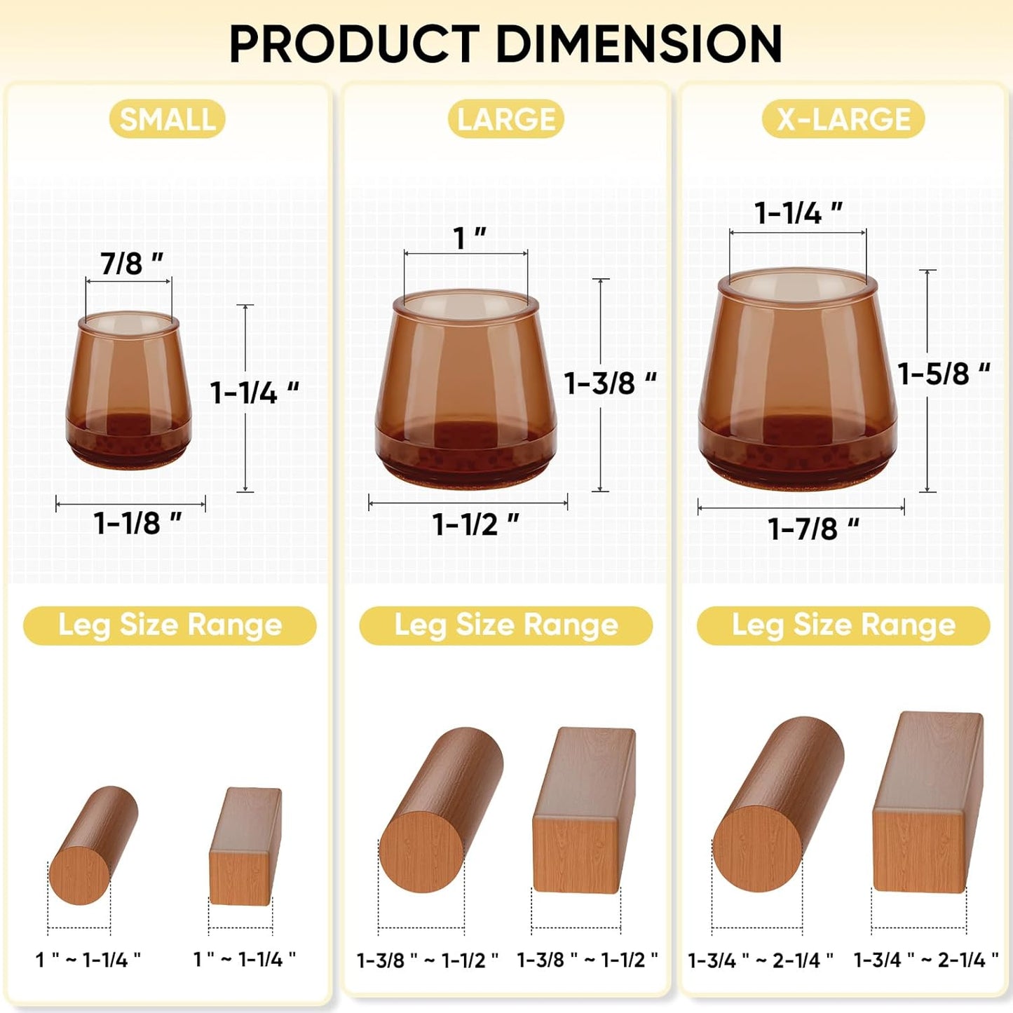 BALEINE 16 Pack Silicone Chair Leg Floor Protectors, Stool Leg Protectors Cap, Non-Slip Chair Leg