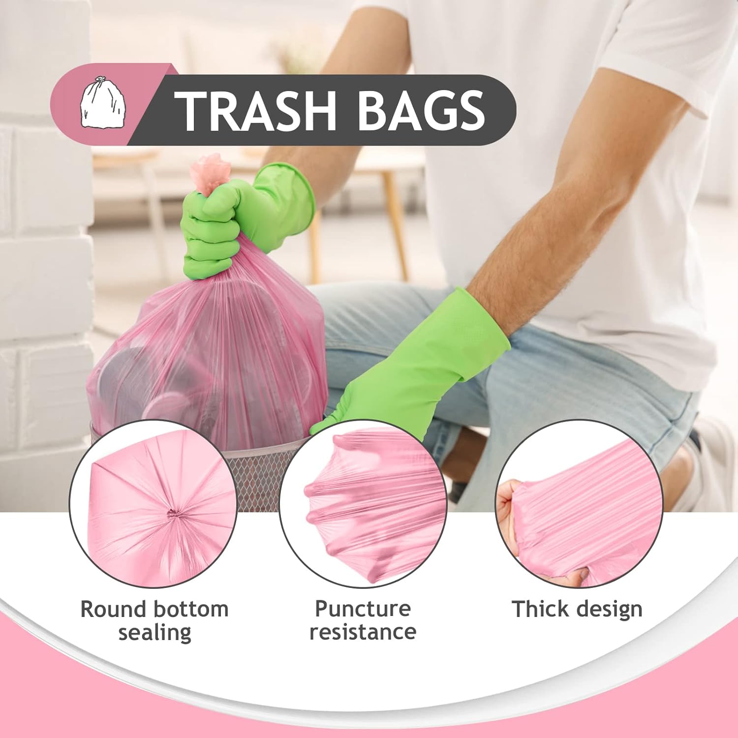 Teivio 2 Gallon 120 Counts Strong Trash Bags Garbage Bags, Bathroom Trash Can Bin Liners, Plastic