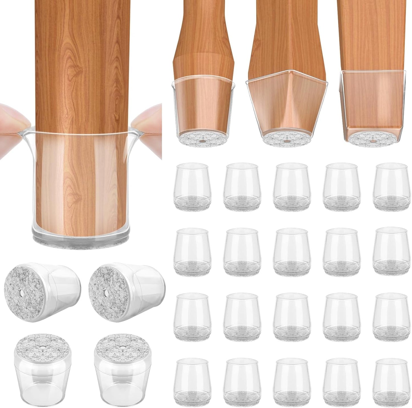 BALEINE 24 Pack Silicone Chair Leg Floor Protectors, Stool Leg Protectors Cap, Non-Slip Chair Leg