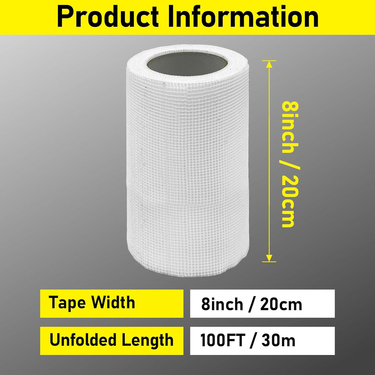 8" 100 Feet Drywall Joint Tape, Self-Adhesive Encrypted Fiberglass Drywall Repair Mesh Tape for