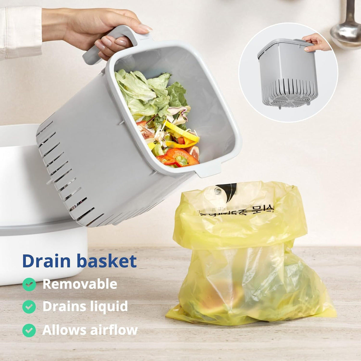 Blue Ginkgo Kitchen Compost Bin [5L / 1.32 GAL] – Filter-Free, Odor-Tight Countertop Food Waste
