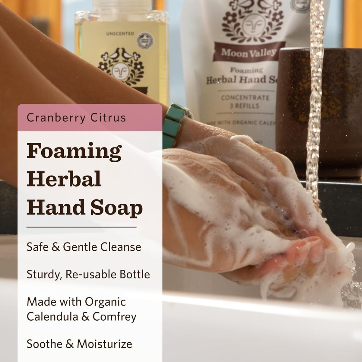 Moon Valley Herbal Foaming Hand Soap, Vegan (Cranberry Citrus, Recyclable Bottle)