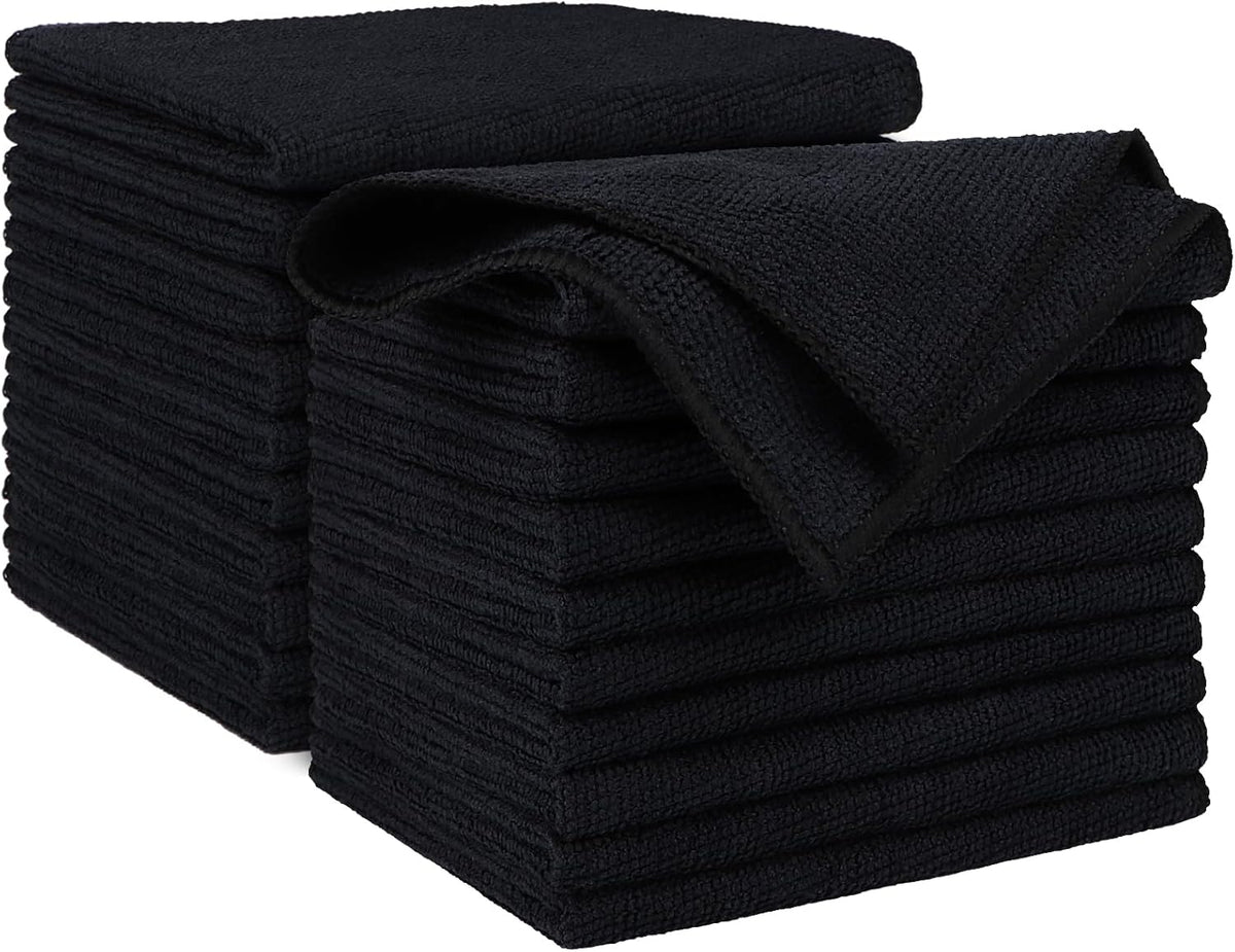 AIDEA Microfiber Cleaning Cloth Black 20PK, Microfiber Towels for Cars, Premium Car Cloth, Dusting