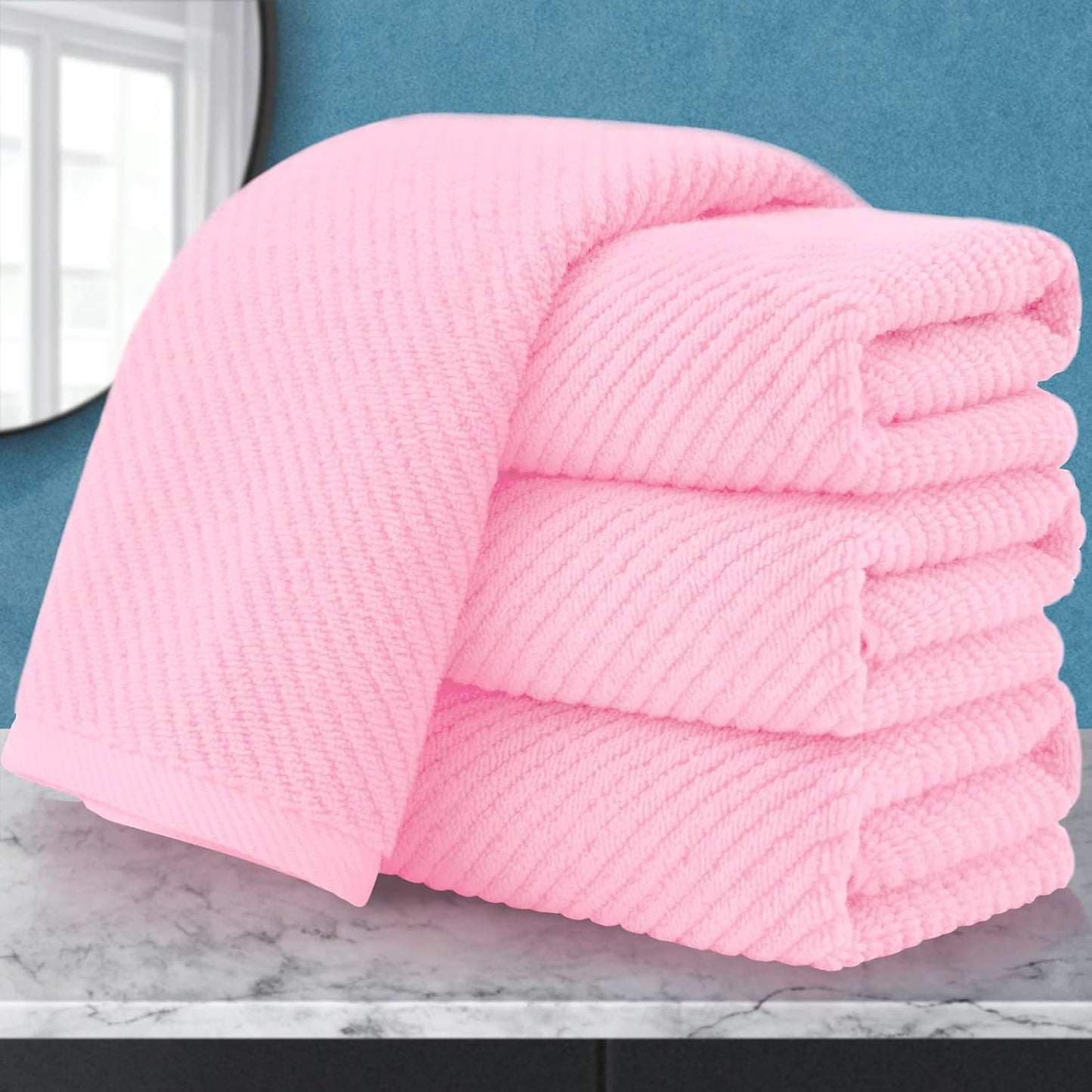 VOOVA & MOVAS Pink Bathroom Hand Towels Set of 4, Large 18" x 28" - 100% Cotton | Quick Dry | Light