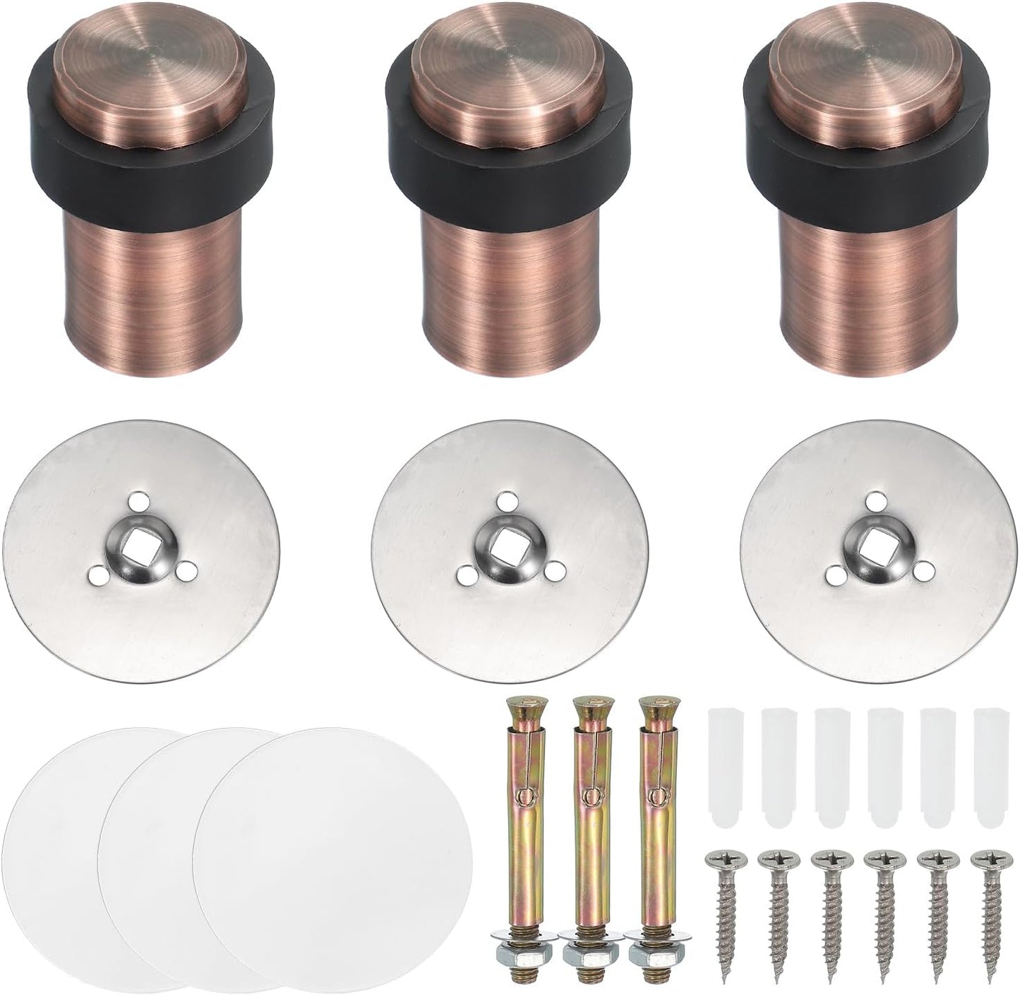 PATIKIL 3Set Round Door Stoppers, 60mm Stainless Steel Door Stop Doorstop Wedge Metal Cylinder Self
