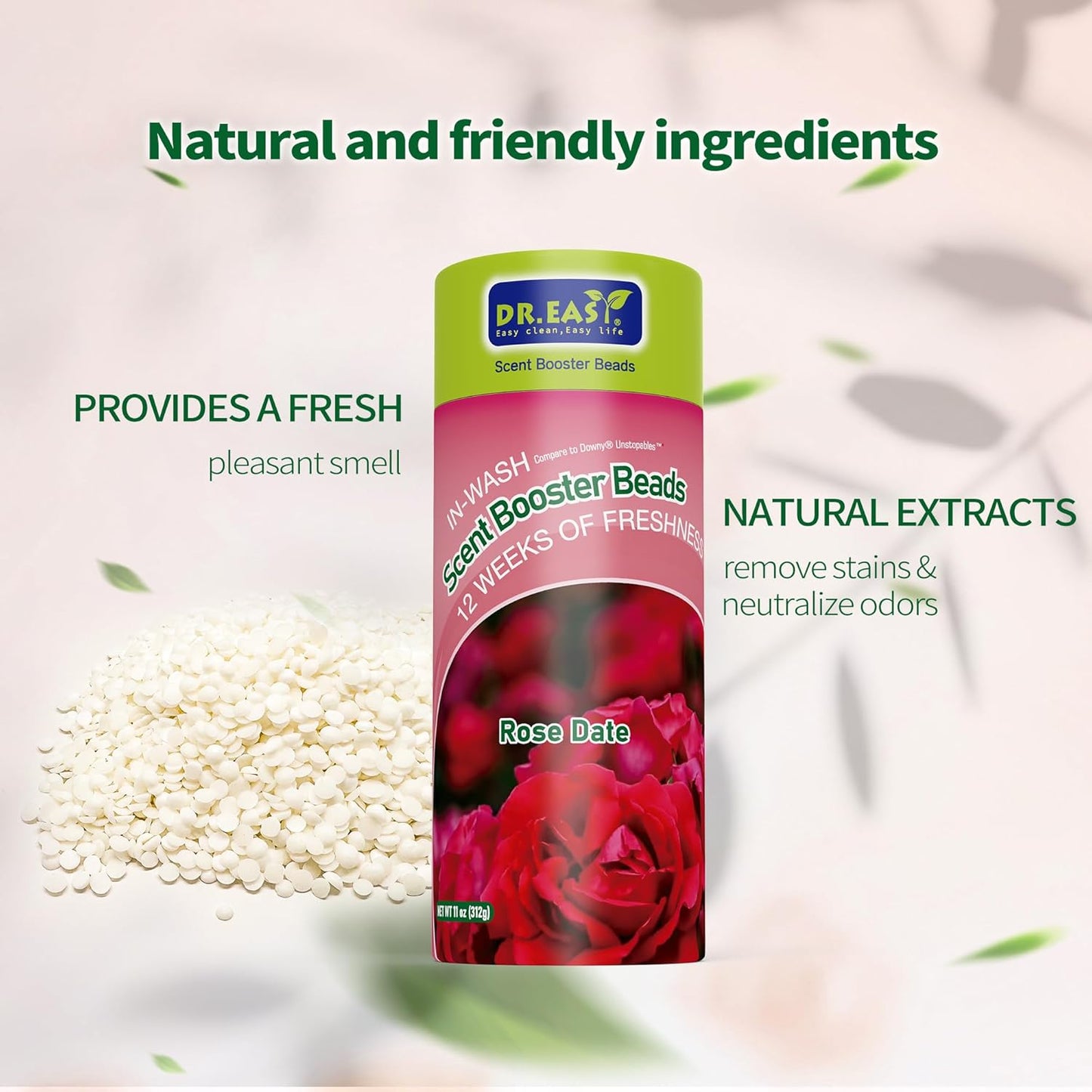DR.EASY Laundry Scent Boosters 312g,Rose Date Scent Boosters for Washer，Bulk Laundry Booster Beads