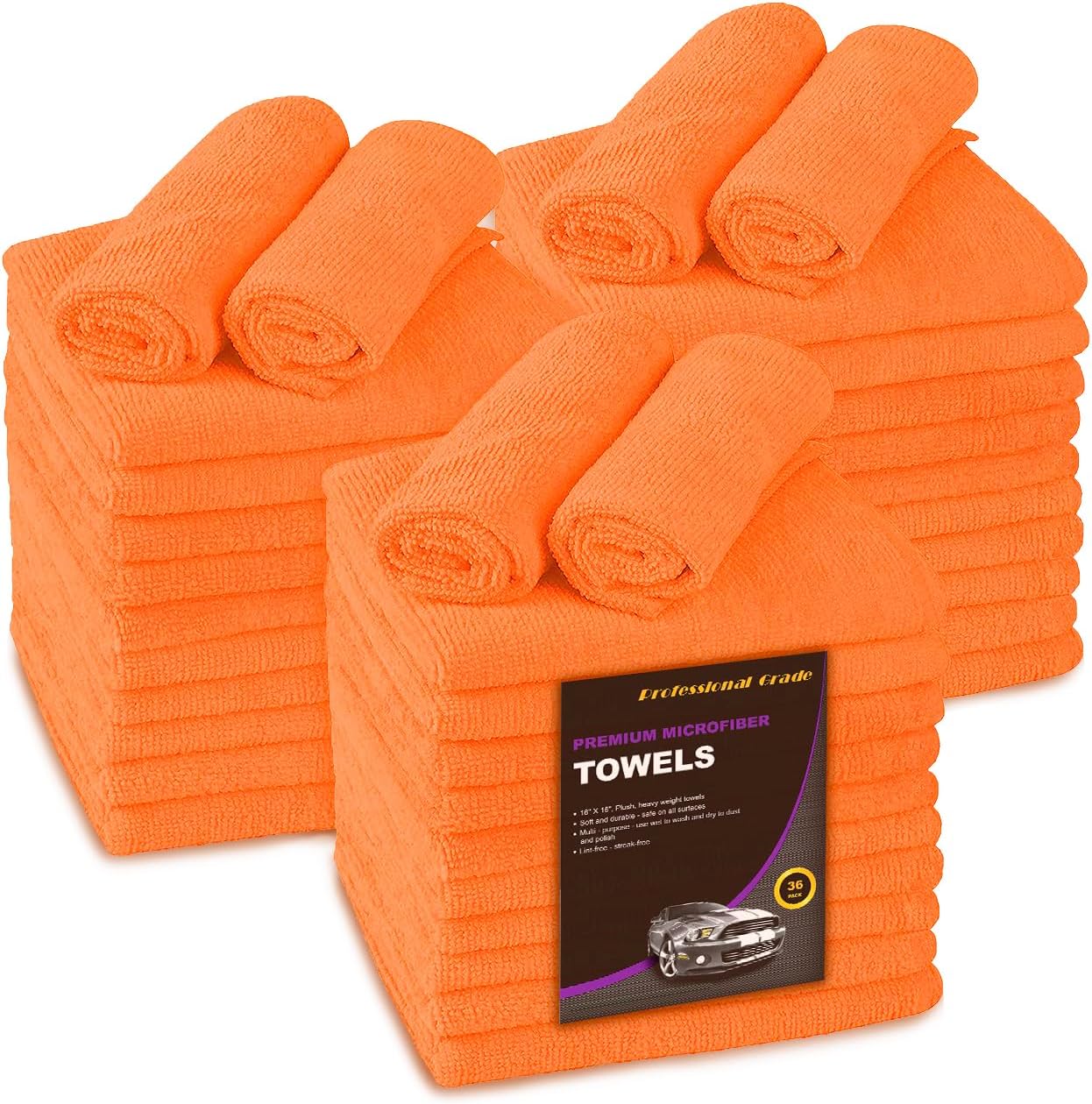 Large Microfiber Cleaning Towels, 36-Pack, Ultra Soft Plush Washcloths, Professional Grade Premium