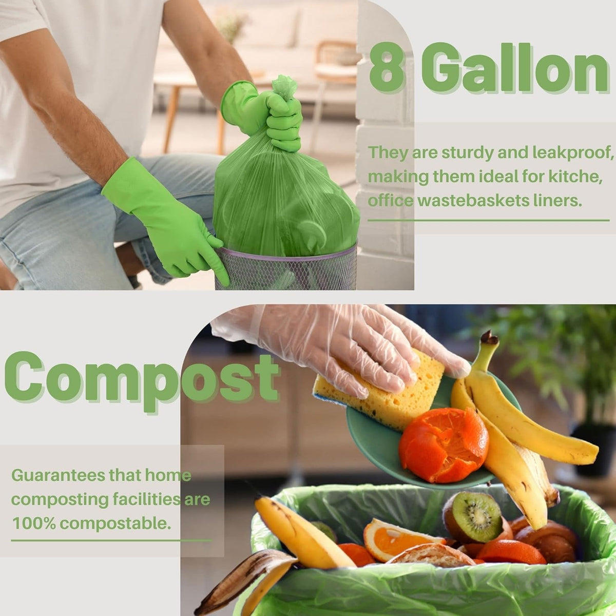 Compostable 8 Gallon Trash Bags Compost Small Garbage Bag Extra Thick 0.87 Mil for Kitchen Bathroom