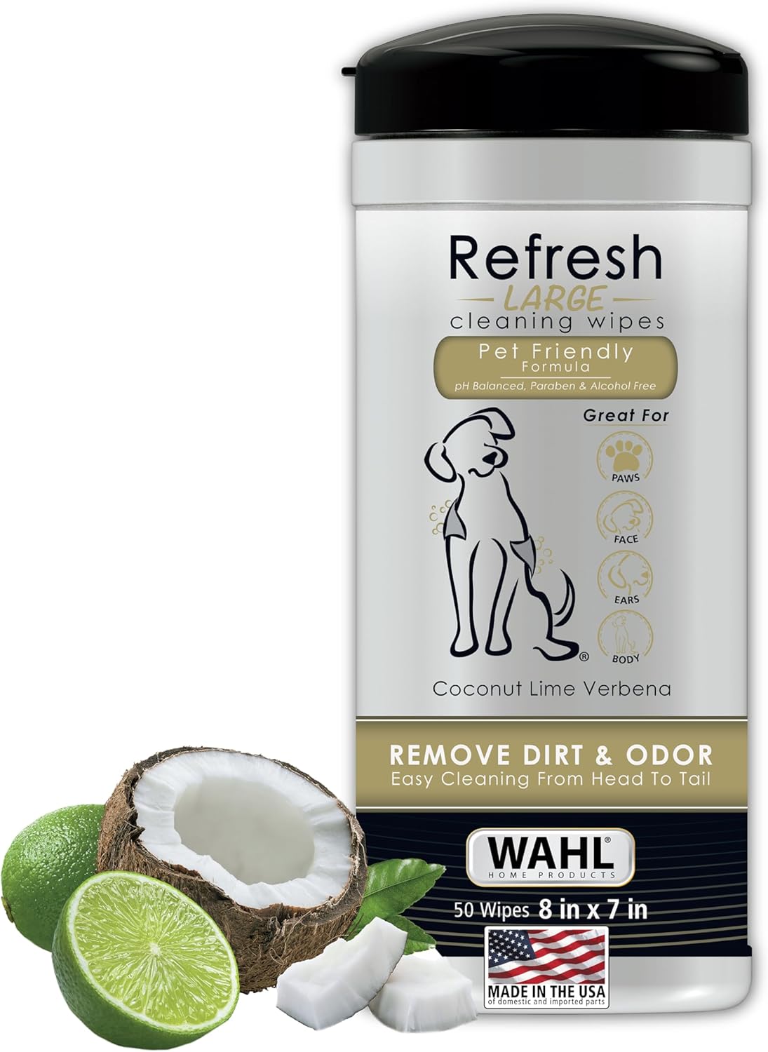 Wahl USA Pet Refresh Cleaning Wipes for All Dog Breeds - Use on Ears, Nose, Paws, Bottom, &