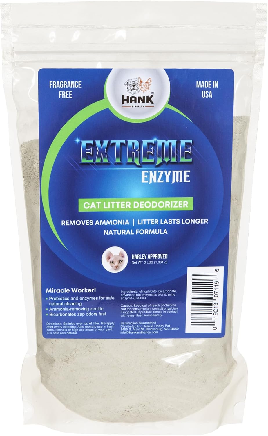 Extreme Enzyme CAT Litter Odor Eliminator, 3 lbs. Triple-Action Deodorizing Powder with Natural