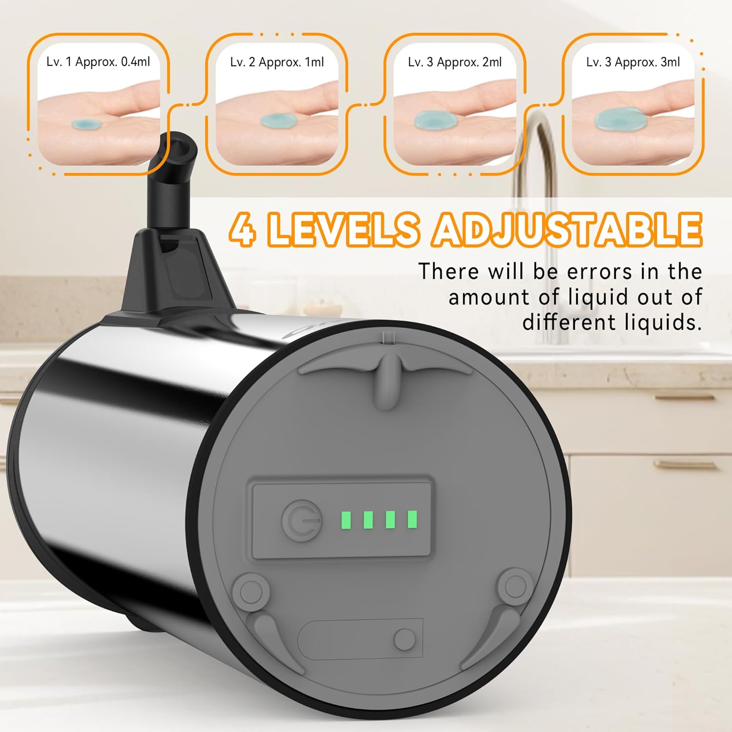 Automatic Soap Dispenser,Stainless Steel Material, Rechargeable Touchless Hand Sanitizer Pump,4