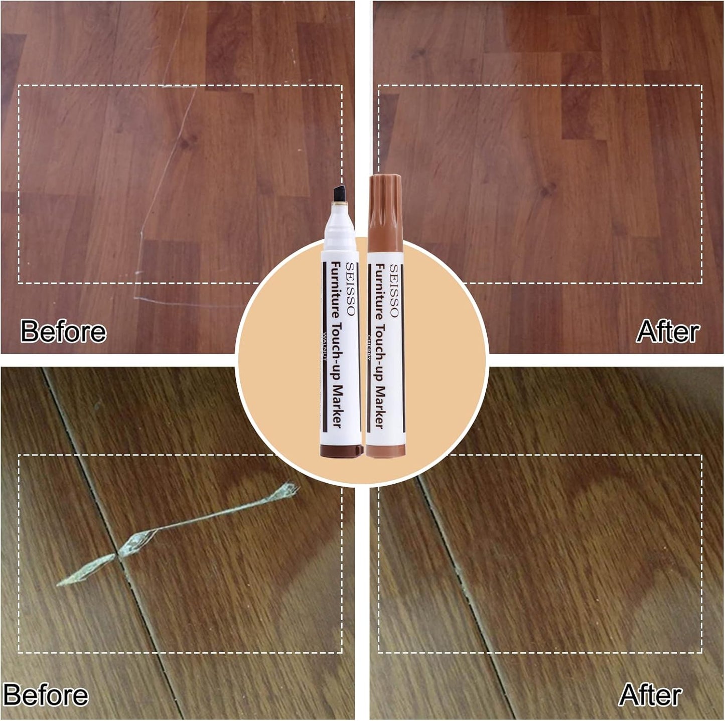 SEISSO Wood Furniture Repair Kit, Wood Filler and Touch Up Markers, Set of 28 Laminate Vinyl Floor