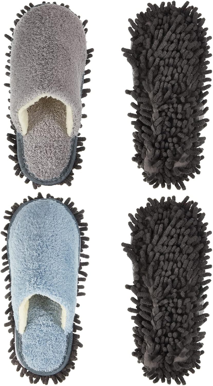Jecery 2 Pair Microfiber Slippers Floor Cleaning Chenille Mop Slippers Base Board Cleaner Household