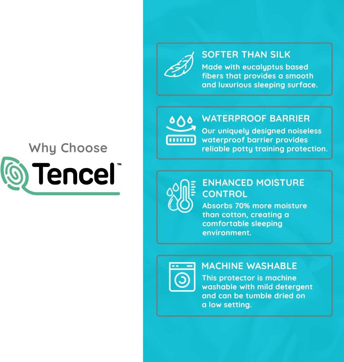 PUREgrace Tencel Mattress Protector (Twin) – Waterproof, Noiseless Cover for Potty Training