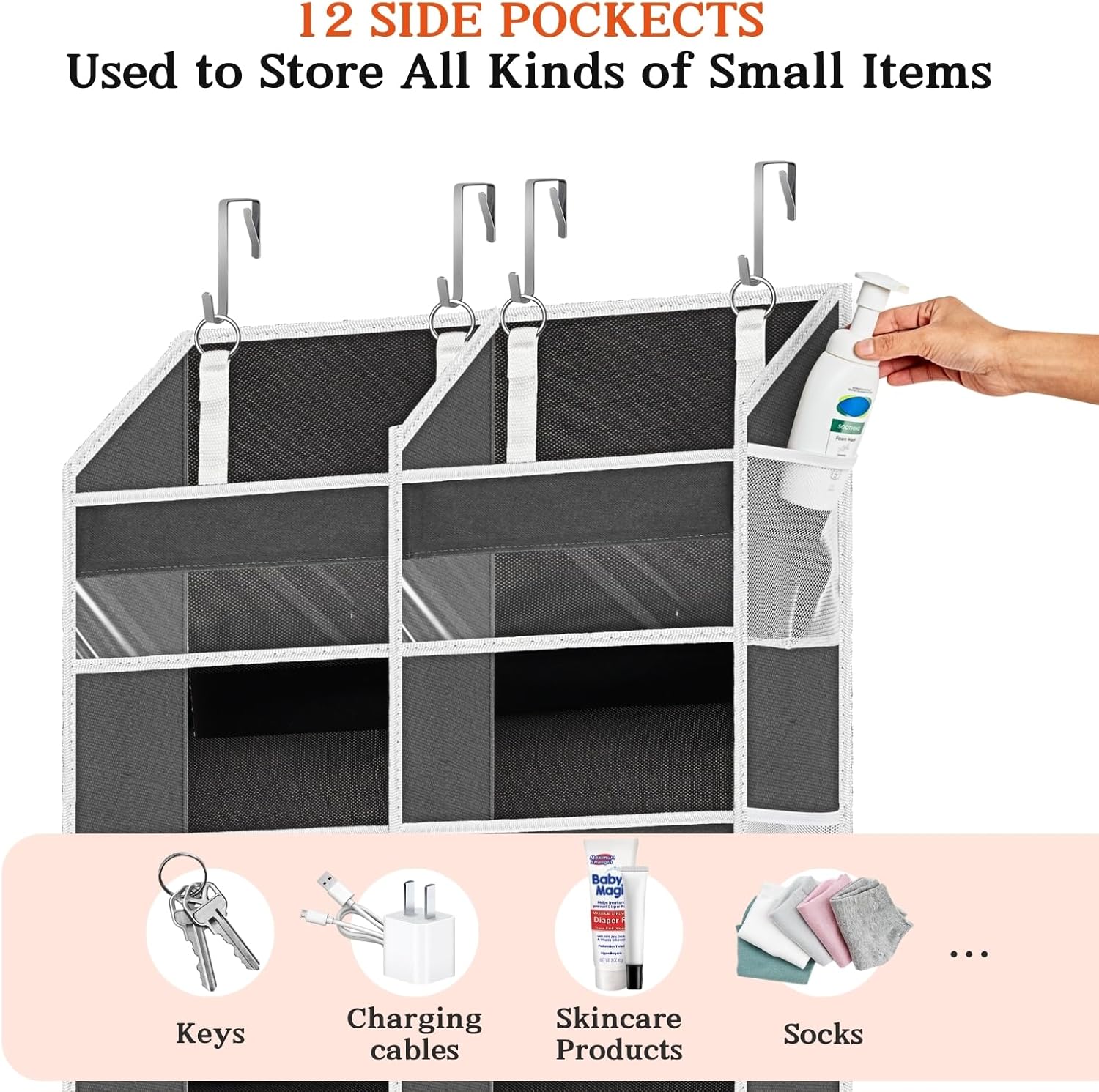 Over the Door Organizer 6 Tiers, Extra Large Behind Door Storage of 12 Compartments, 80 lbs Weight