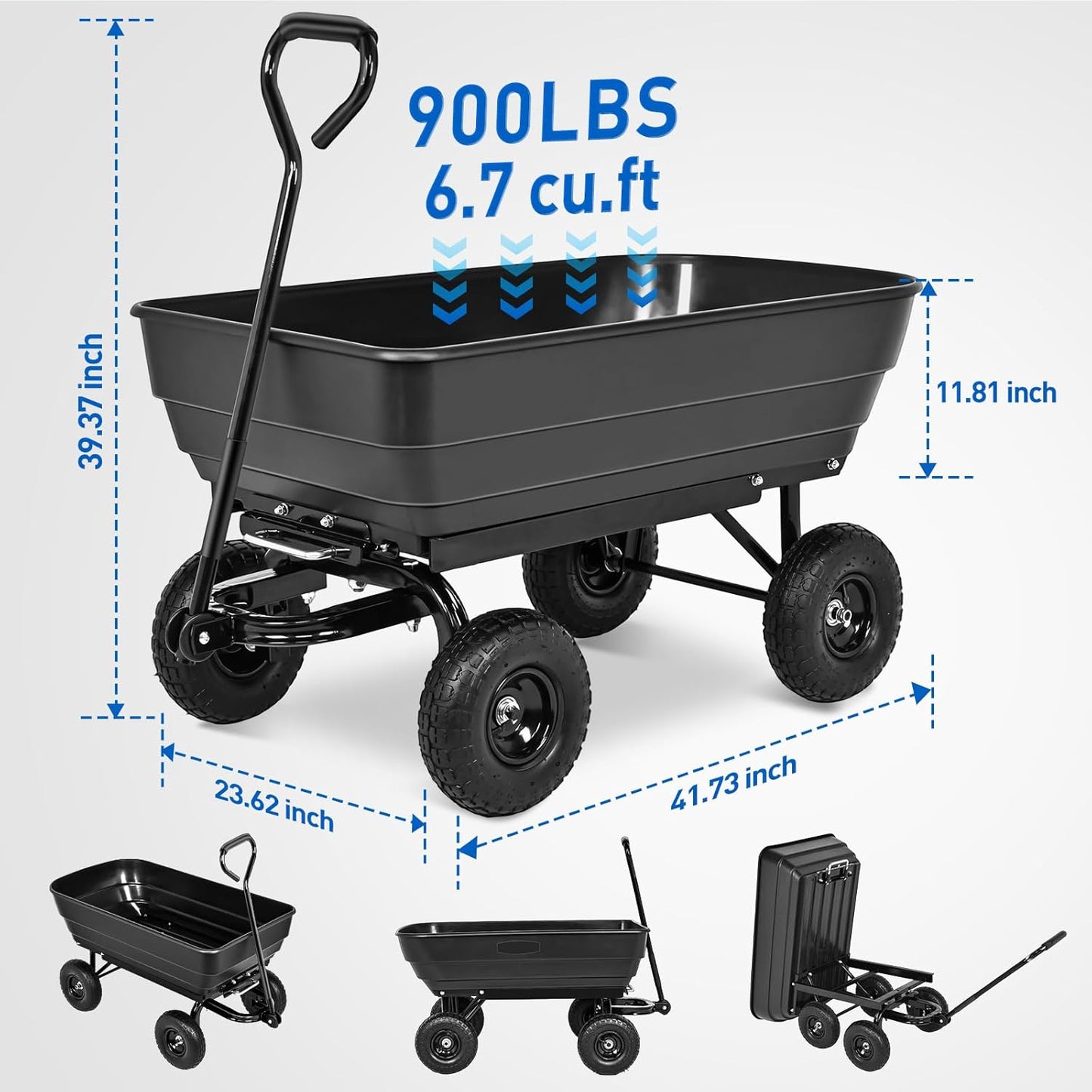 Yesker Garden Carts - 900lbs Dump Wagon with All Terrain Inflatable Wheels for Yard Lawn Farms