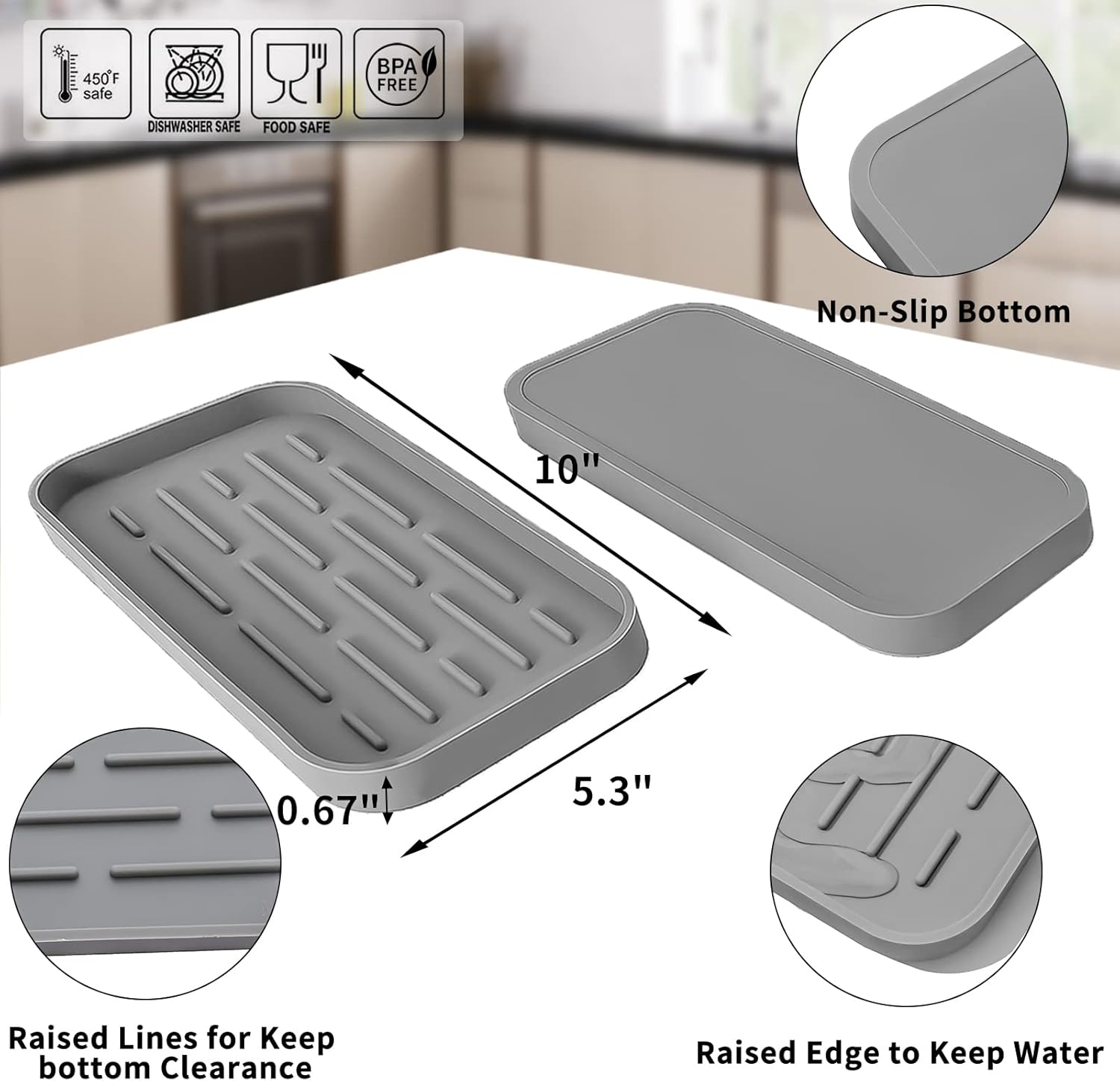 Silicone Kitchen Sink Organizer Tray for Multiple Usage,Eco-Friendly Sponges Holder for Kitchen