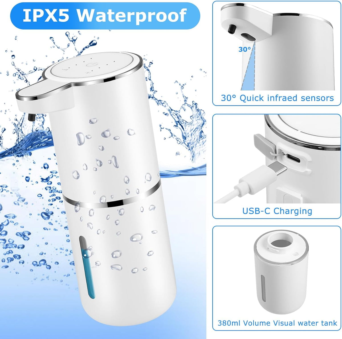 2 Pack Automatic Soap Dispenser,Automatic Liquid Soap Dispenser Touchless,12.8oz/380ml USB