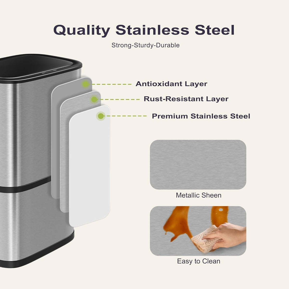 16 Gallon Kitchen Trash Can with Lid, 60L Touchless Motion Sensor Trash Can, Waterproof Brushed