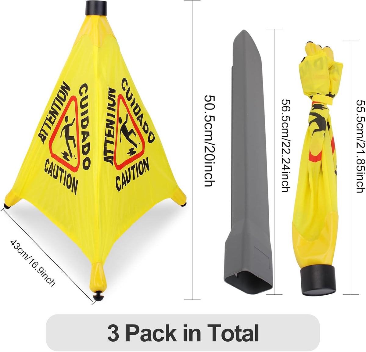 3 Pcs 20 inch Pop up Wet Floor Sign with Storage Tube, Wet Safety Signs Commercial Caution Safety