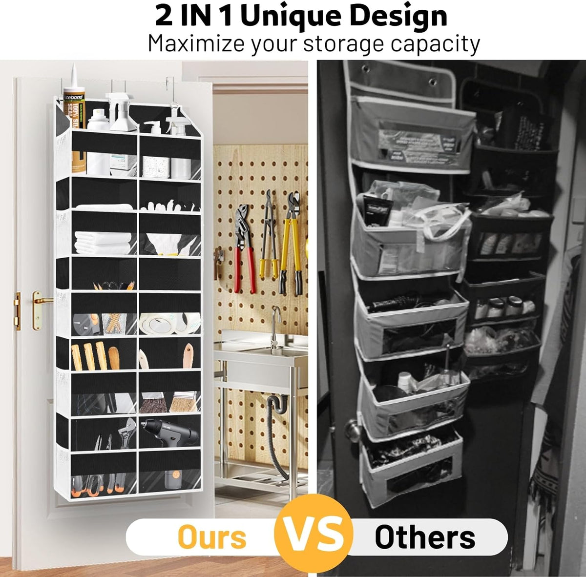 Over the Door Organizer 5 Tiers, Extra Large Behind Door Storage of 10 Compartments, 80 lbs Weight