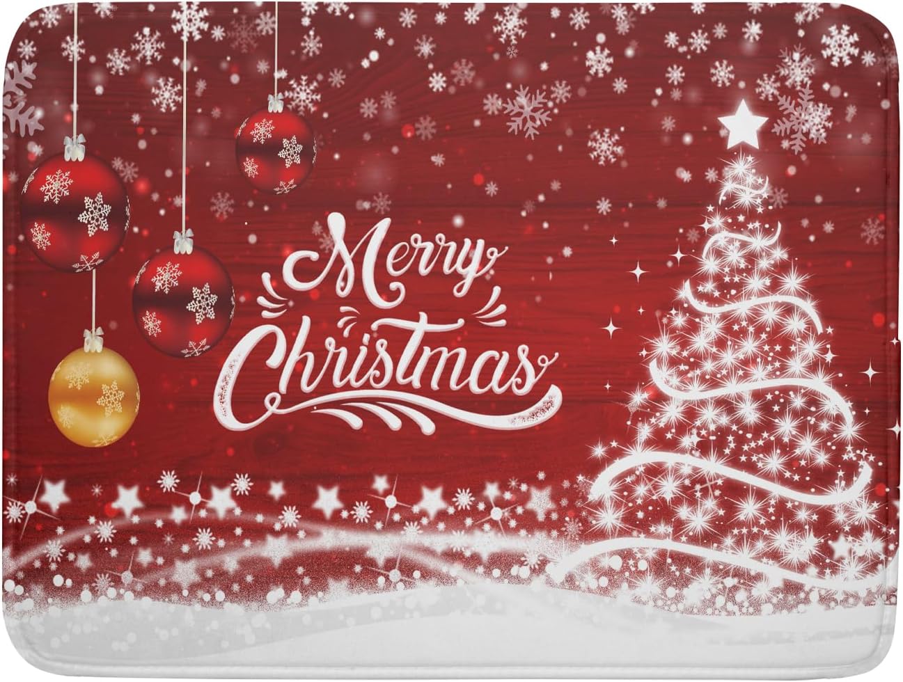 Merry Christmas Dish Drying Mat for Kitchen Counter Winter Snowflake Pine Fast Absorbent Red Drying