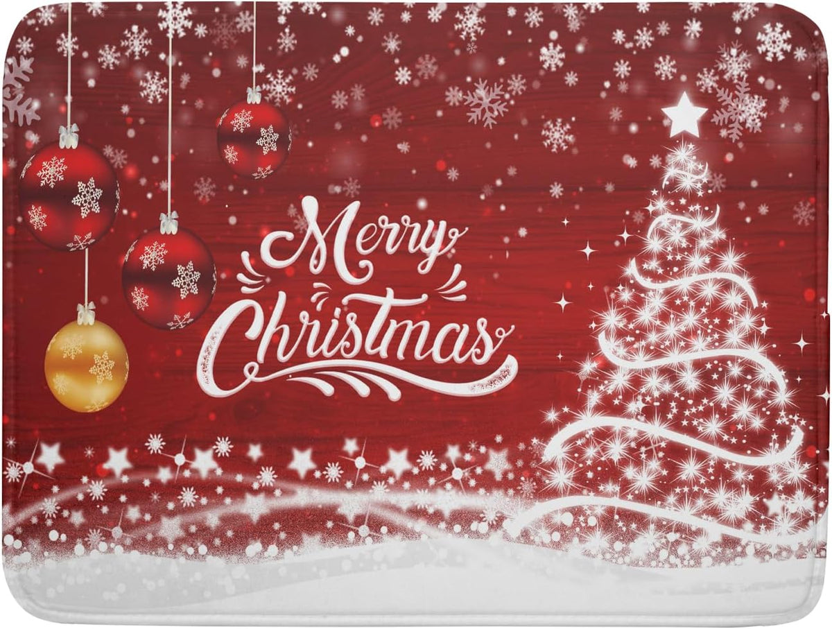 Merry Christmas Dish Drying Mat for Kitchen Counter Winter Snowflake Pine Fast Absorbent Red Drying