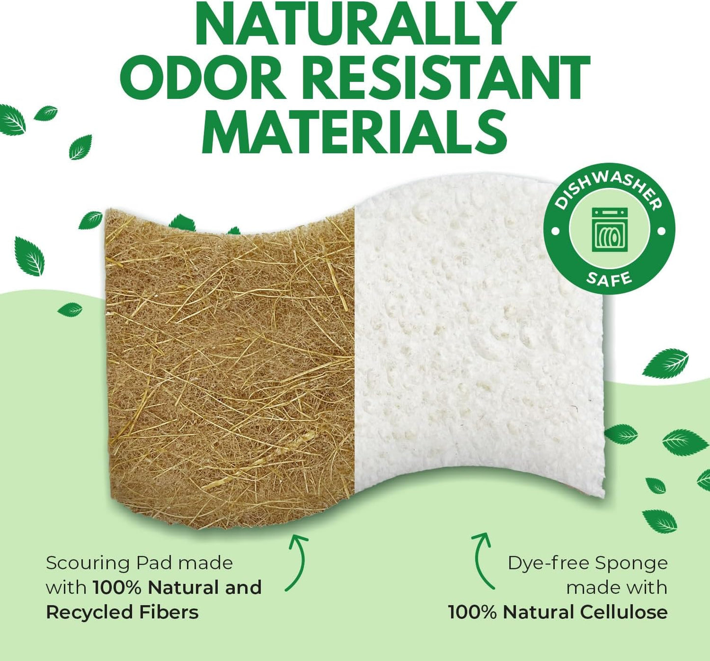 Biodegradable Natural Kitchen Sponge - Compostable Cellulose and Coconut Walnut Scrubber Sponge (6